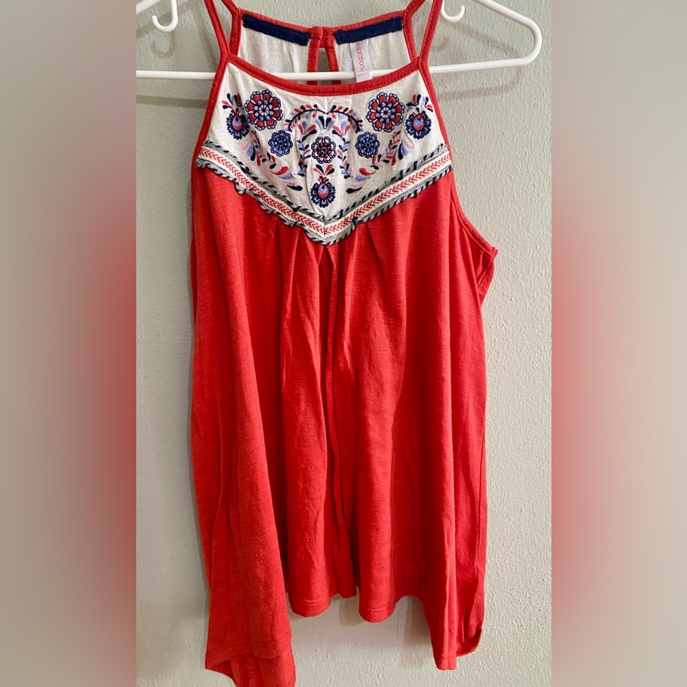 Red Embroidered Sleeveless Top